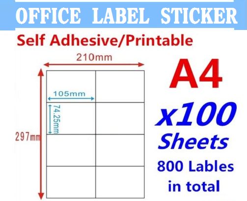 100x A4 Labels Sticker Paper Mailing Address Office Laser Inkjet 4x2 74.2x105mm