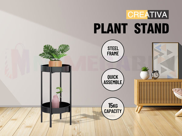 Plant Stand Metal  2 Tiers  Black  60CM