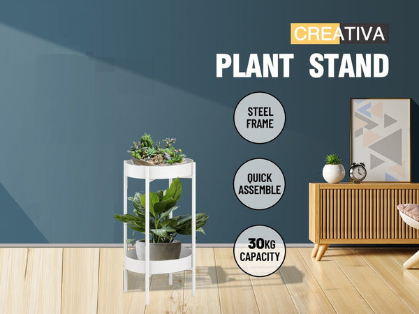 Plant Stand Metal  2 Tiers  White  60CM