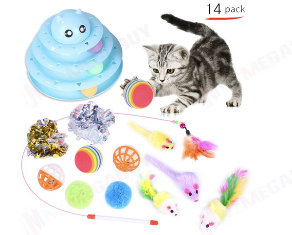 pet Toys 14pc Cat Toy Channel Tease Cat Stick Supplies Value Combination