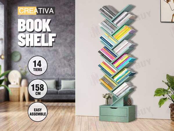 Display Shelf Bookshelf  14 -Shelf Tree Book Storage Rack Bookcase  * SEAFOAM
