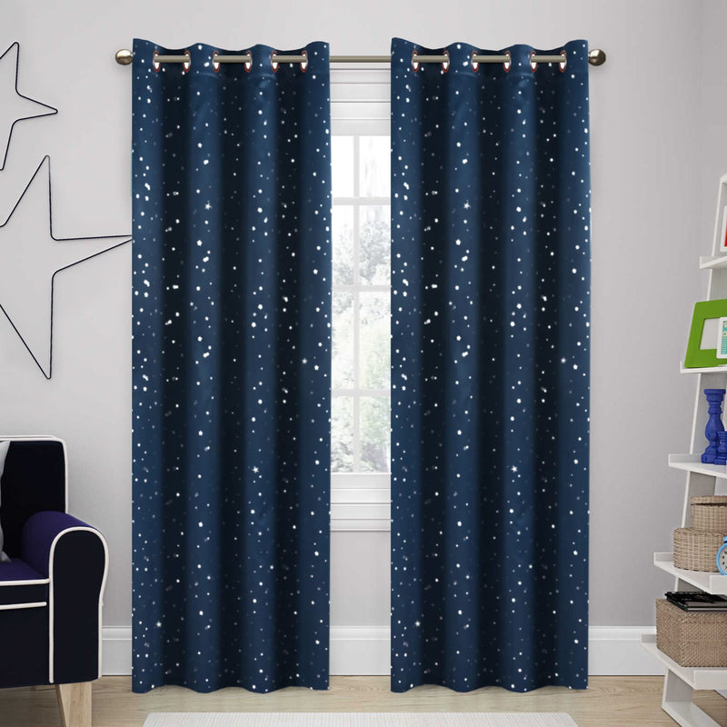 Blockout Curtain Eyelet  2PC Navy Blue Silver Star * 4 Sizes