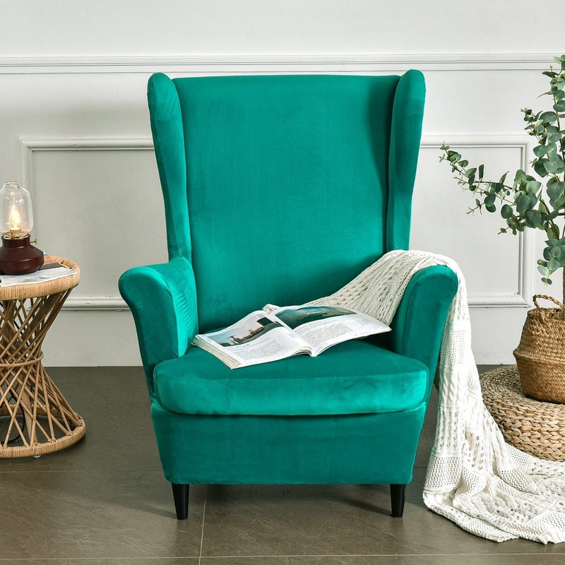 Wingback Sofa Covers Velvet  Malachite green