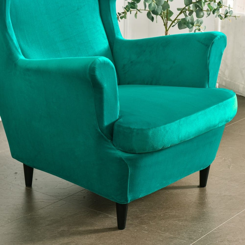 Wingback Sofa Covers Velvet  Malachite green