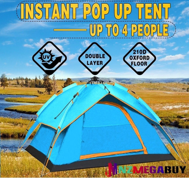 4 Person Double Layer Instant Pop Up Large Camping Tent Waterproof Outdoor *BLUE