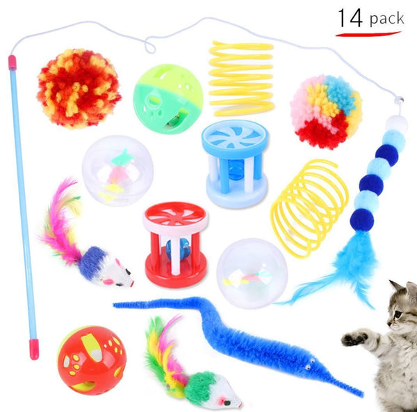 Pet Toys 14pc Cat Toy Channel Tease Cat Stick Supplies Value Combination