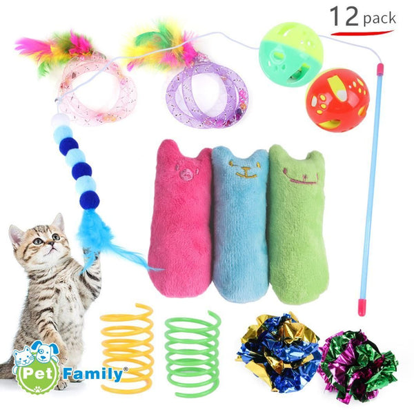 Pet Toys 12pc Cat Toy Channel Tease Cat Stick Supplies Value Combination