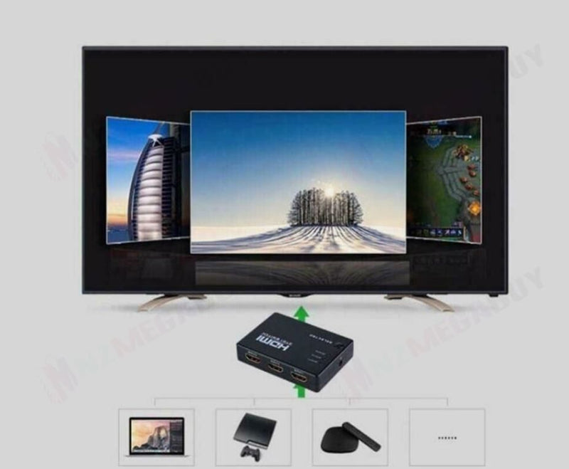 3 Port HDMI Splitter Switch Switcher Hub Box HDTV Ultra HD 4K 60Hz with Remote