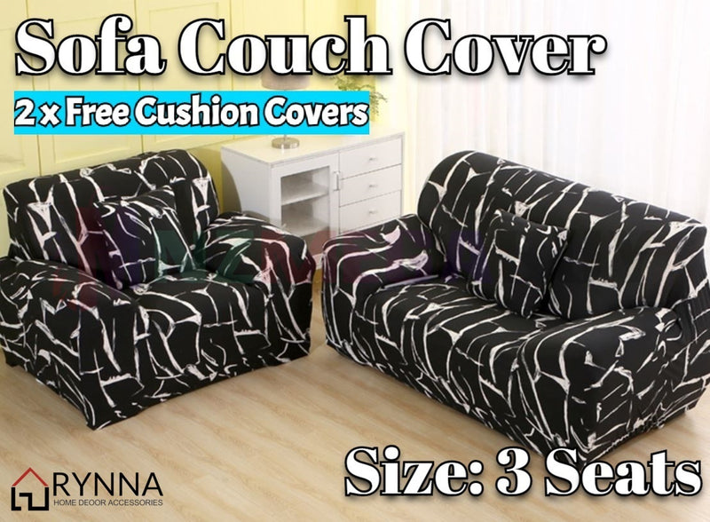 Stretch Sofa Cover Loung Couch Removable Slipcover 1/2/3/4Seater+1 Cushion Cover * black storm *4 Sizes