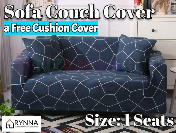 Stretch Sofa Cover Loung Couch Removable Slipcover 1/2/3/4Seater+1 Cushion Cover * Soccer Blue *4 Sizes