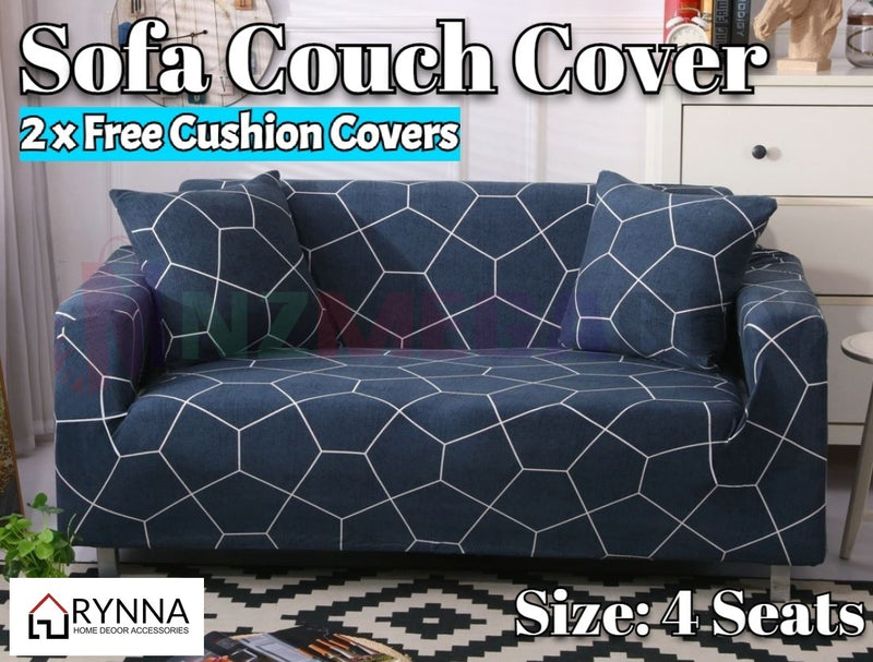 Stretch Sofa Cover Loung Couch Removable Slipcover 1/2/3/4Seater+1 Cushion Cover * Soccer Blue *4 Sizes