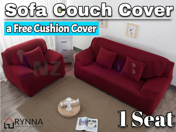 Stretch Sofa Cover Loung Couch Removable Slipcover 1/2/3/4Seater+1 Cushion Cover *Burgundy *4 Sizes