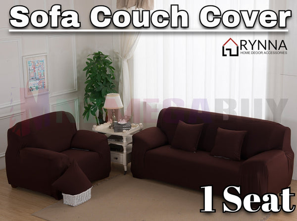 Stretch Sofa Cover Loung Couch Removable Slipcover 1/2/3/4Seater+1 Cushion Cover *Coffee *4 Sizes