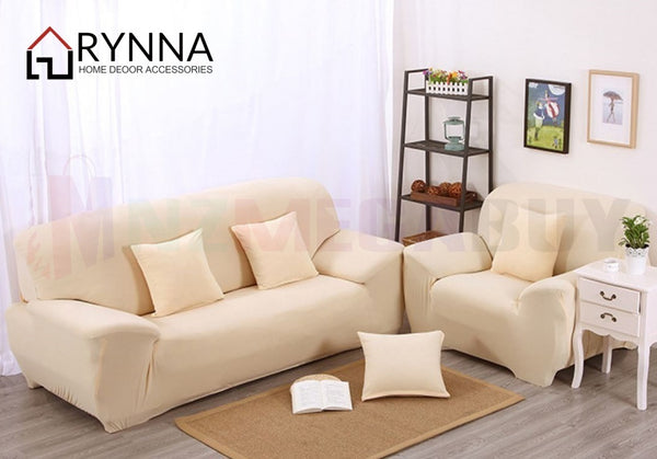 Stretch Sofa Cover Loung Couch Removable Slipcover 1/2/3/4Seater+1 Cushion Cover * Cream *4 Sizes