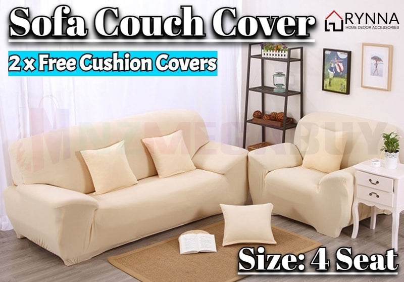 Stretch Sofa Cover Loung Couch Removable Slipcover 1/2/3/4Seater+1 Cushion Cover * Cream *4 Sizes