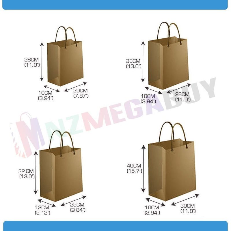 20 x Kraft Brown Paper Carry Bags Gift Carry Shopping Bags Bulk Handles*6Sizes