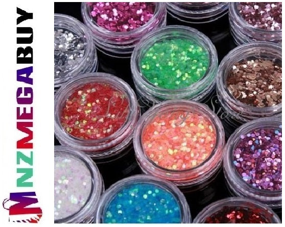 12 Colors Glitter Hexagon Powder Flake 3D UV Gel N