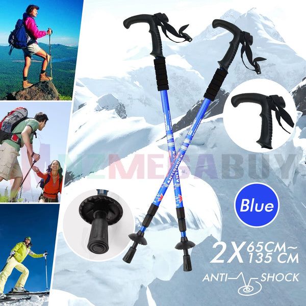 2 x Hiking Trekking Poles Walking Stick Anti Shock Adjustable Camping * Blue