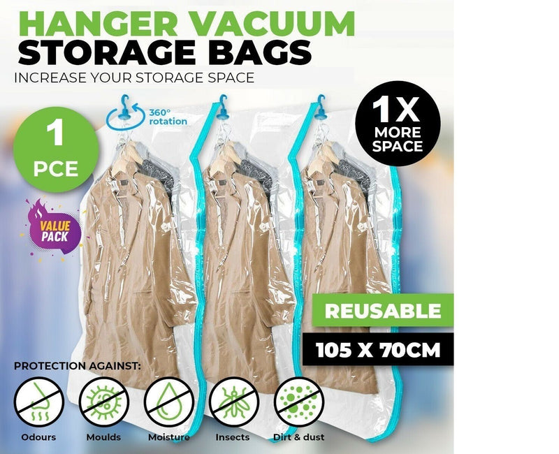 Hanging Vacuum Space Saver Bags Storage Wardrobe Hanger Dust Cover * 105 CM