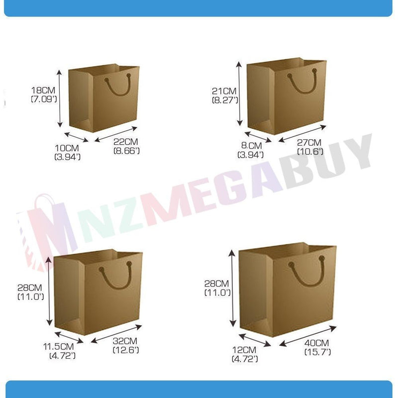 20 x Kraft Brown Paper Carry Bags Gift Carry Shopping Bags Bulk Handles*5 Sizes