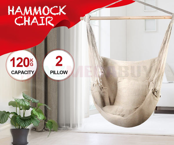 Hammock Chair Hanging Swing Pillow Camping *Cream