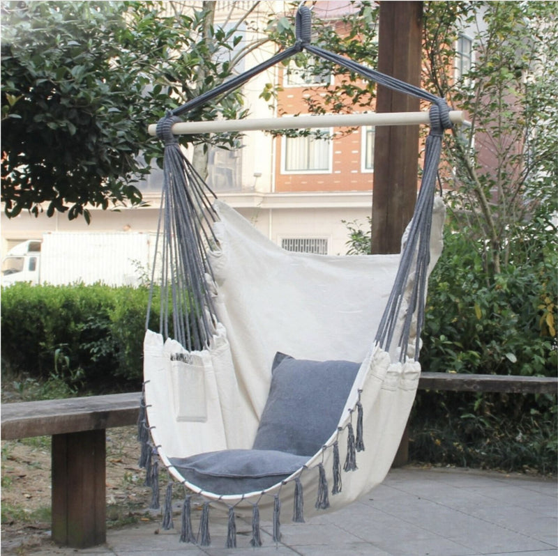 Hammock Chair Hanging Swing Pillow *White+Grey