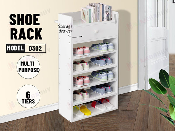 6 Tiers Wooden Shoe Rack Cabinet "White"