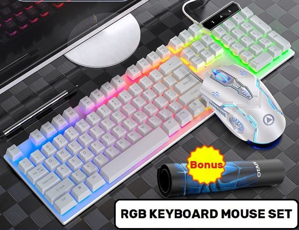 Gaming Keyboard with Mouse Set "White