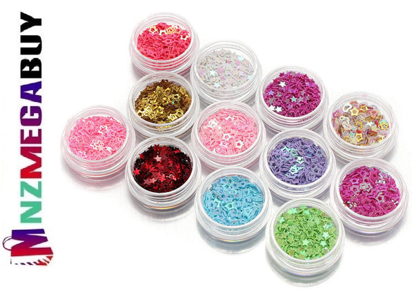 12 Color Metal Glitter Star Heart Nail Art Powder