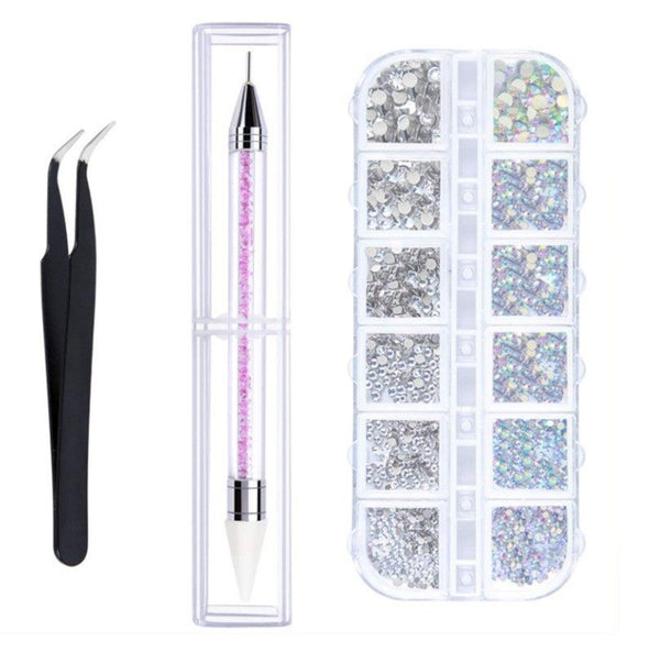 Crystal AB Rhinestones with Tweezers Dotting pen*D Front,  Nail Combo -- OT, 1297