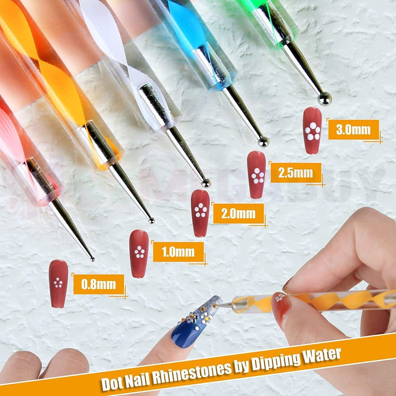 Nail art 15pc nail brushes nail dotting pen nail foil color rhinestones