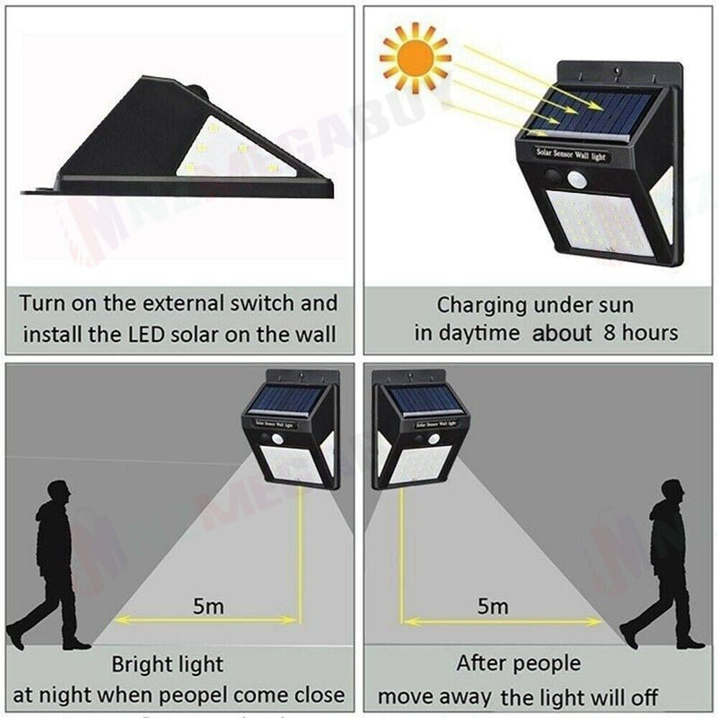 40 LED Solar Powered PIR Motion Sensor Light Garden Outdoor Security Lights