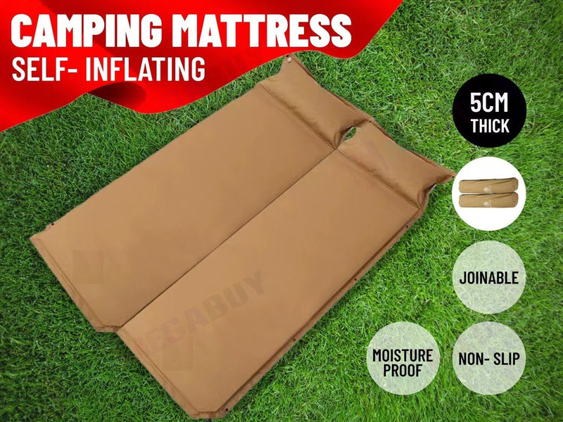 Self Inflating Single Sleeping Mattress Mats Pad Air Bed Camping Hiking* Beige