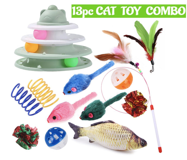 Pet Toys 13pc Cat Toy Channel Tease Cat Stick Supplies Value Combination