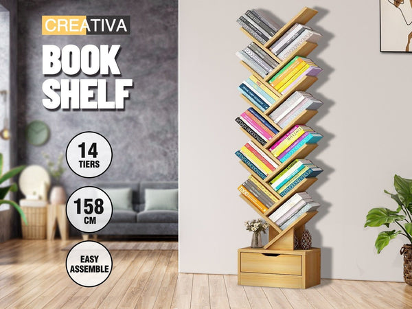 Display Shelf Bookshelf  14 -Shelf Tree Book Storage Rack Bookcase NATURAL