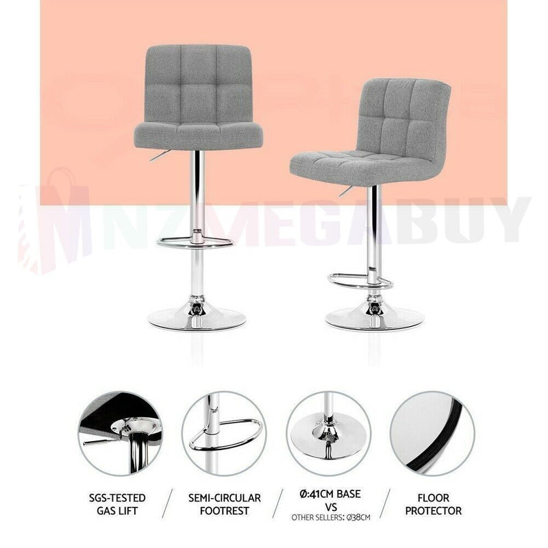 Fabric Bar Stools NOEL Kitchen Chairs Swivel Bar Stool Gas Lift Grey *2pcs , 4 pcs