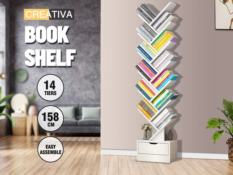 Display Shelf Bookshelf  14 -Shelf Tree Book Storage Rack Bookcase  * White