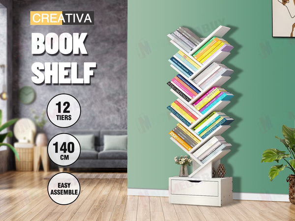 Display Shelf Bookshelf  12 -Shelf Tree Book Storage Rack Bookcase * Book Rack --  318 , White -12