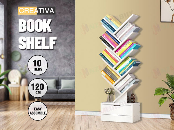 Display Shelf Bookshelf  10 -Shelf Tree Book Storage Rack Bookcase * White