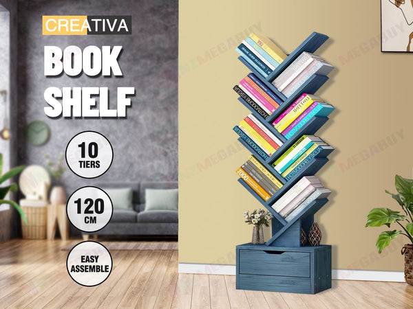 Display Shelf Bookshelf  10 -Shelf Tree Book Storage Rack Bookcase * Lake Blue