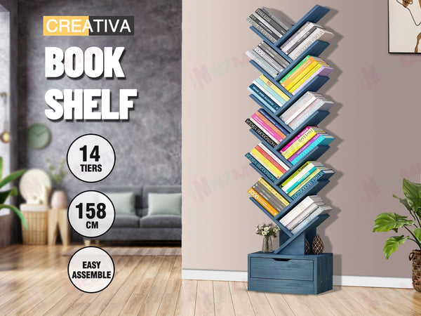 Display Shelf Bookshelf  14 -Shelf Tree Book Storage Rack Bookcase  * Lake Blue