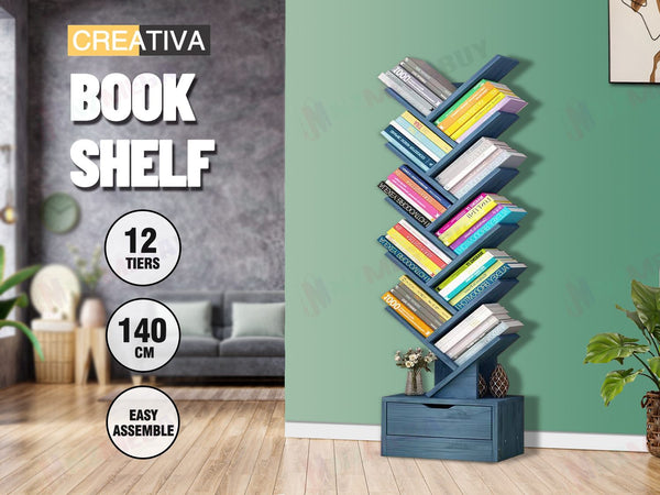 Display Shelf Bookshelf  12 -Shelf Tree Book Storage Rack Bookcase * Lake Blue