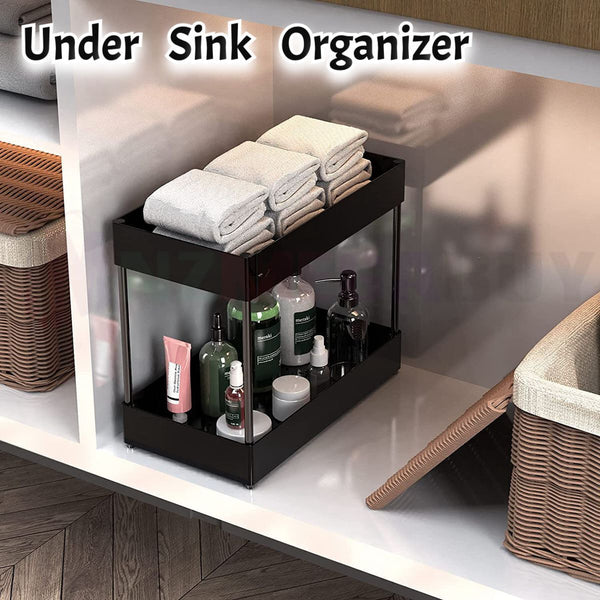 Under Sink Organizer Rack adjustable steel Black