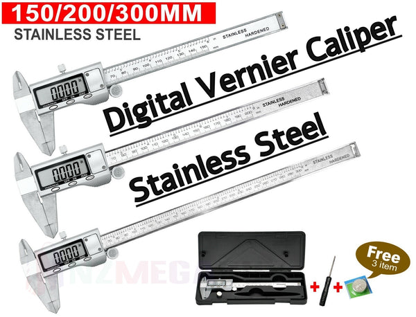Electronic Digital Vernier Caliper Stainless Steel LCD Gauge Micrometer *3 Sizes