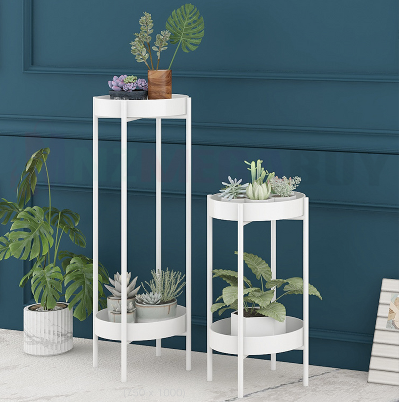 Plant Stand Metal  2 Tiers  80CM White