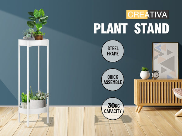 Plant Stand Metal  2 Tiers  80CM White