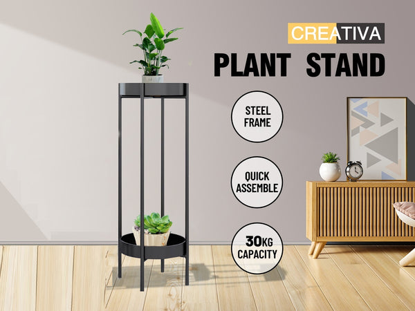 Plant Stand Metal  2 Tiers 80CM* Black