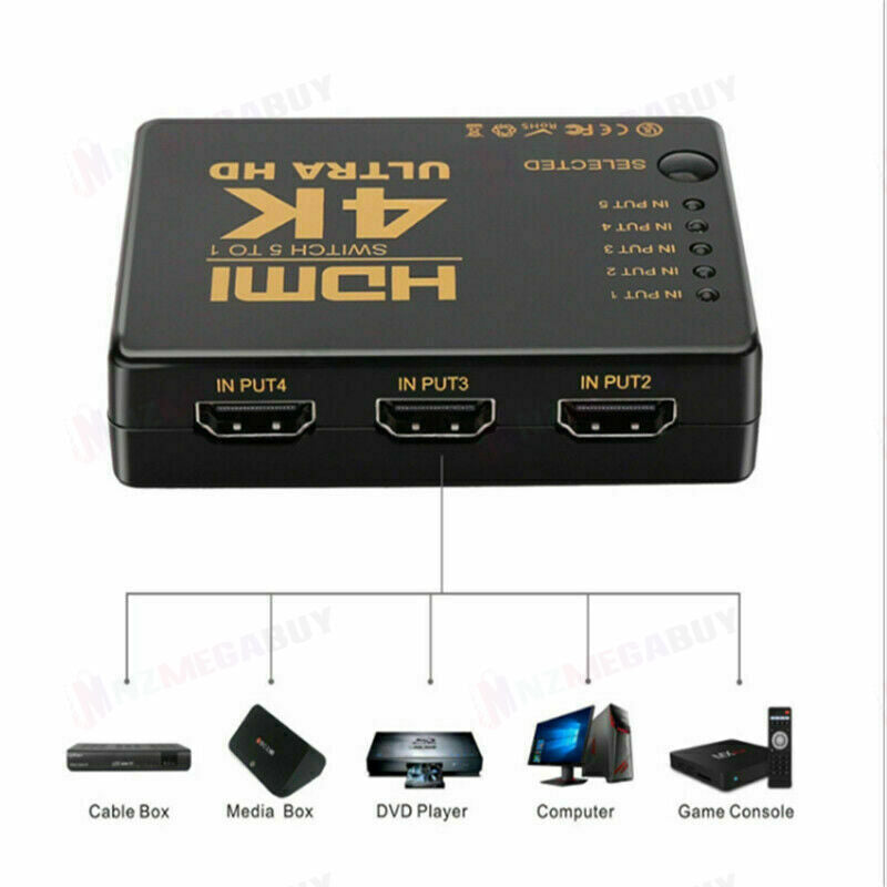 5 Port HDMI Splitter Switch Switcher Hub Box HDTV Ultra HD 4K 60Hz with Remote