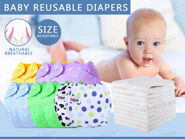 Reusable Baby Boy Cloth Nappies x 10 + 10 inserts