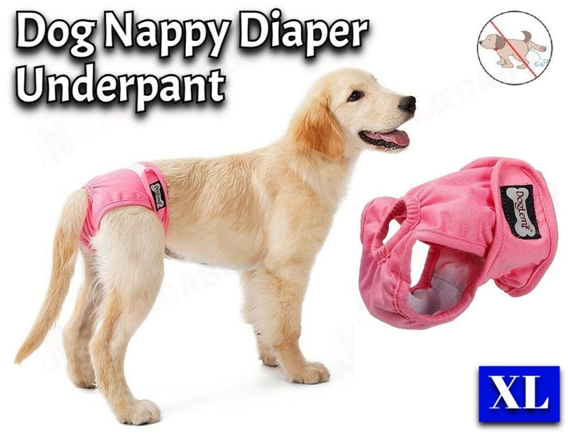 Female Pet Dog Puppy Washable Diaper Pants Sanitary Nappy " 5 Sizes (PINK)